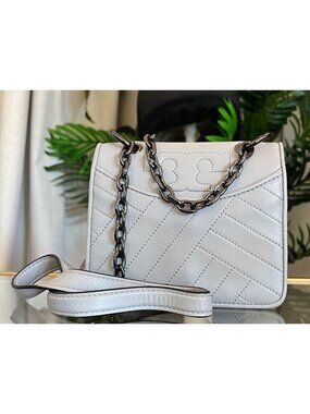 RARE!! Authentic Tory Burch Grey and Gun Metal Small Fleming Shoulder Bag